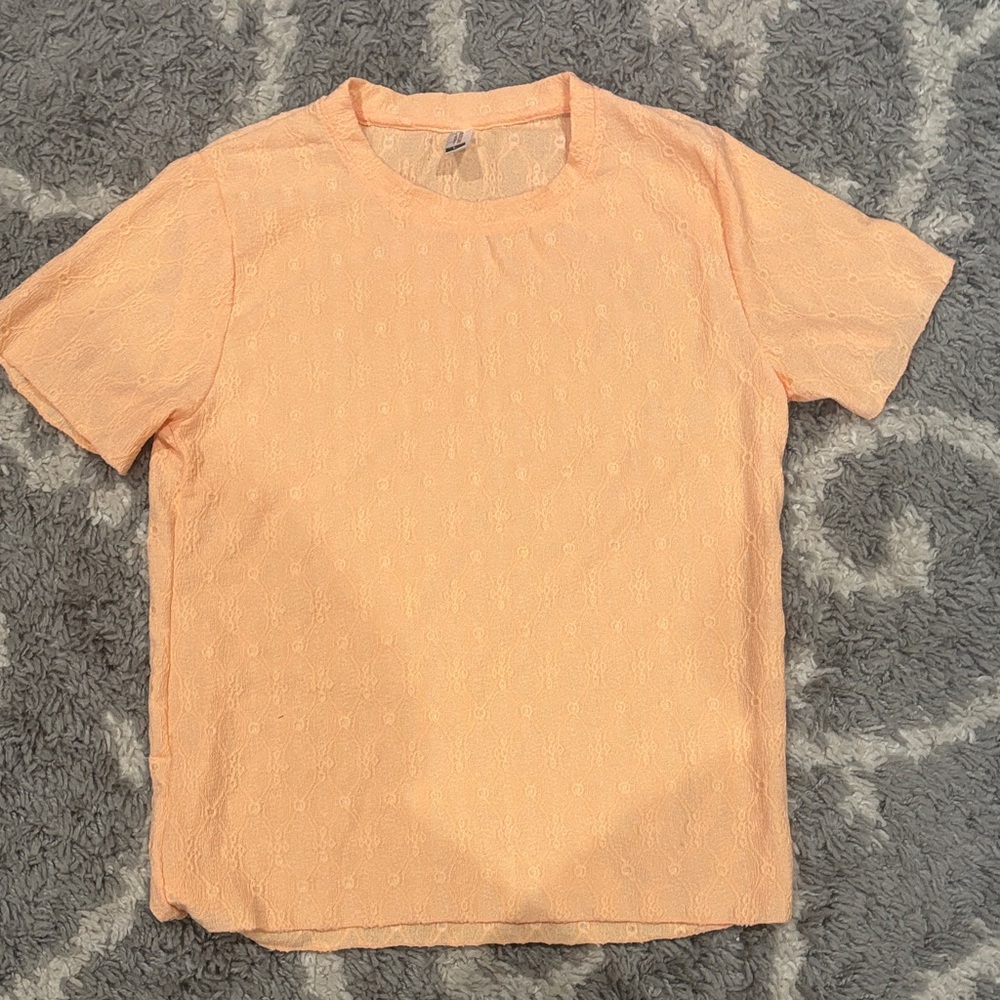 Peach Textured Short Sleeve Top